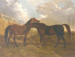 Languish and Pantaloon Two Horses in Landscape by John Frederick Herring Snr