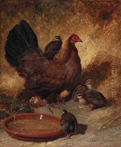 A hen and chicks by John Frederick Herring Snr