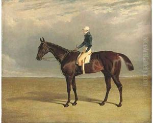 Margrave with J. Robinson up, a racecourse beyond by John Frederick Herring Snr