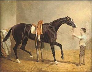 Queen of Trumps in a stable, with two grooms by John Frederick Herring Snr
