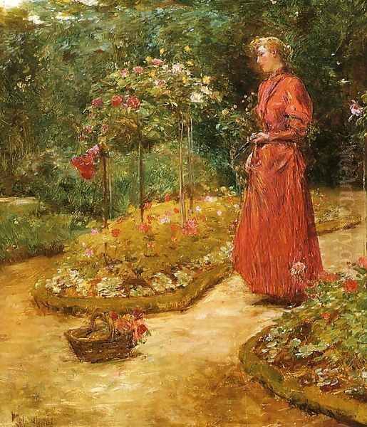 Woman Cutting Roses in a Garden - view 1