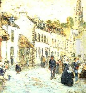An Evening Street Scene, Pont Aven by Childe Hassam