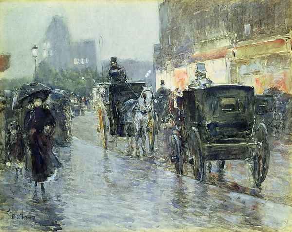 Horse Drawn Cabs at Evening, New York, c.1890 - view 1