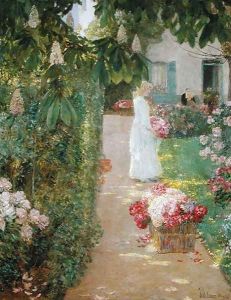 Gathering Flowers in a French Garden