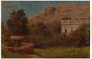 Fontaine En Pierre Dans Un Paysage by Adolphe Appian