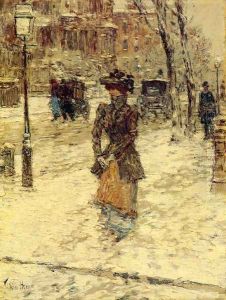 Lady Walking down Fifth Avenue by Childe Hassam