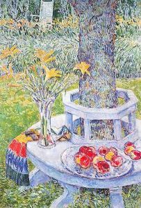 Flowers and fruit under the tree by Childe Hassam