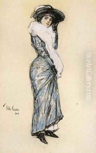 Portrait of a Lady in Blue Dress by Childe Hassam