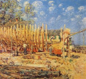 Building the Schooner, Provincetown by Childe Hassam