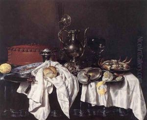 Still-Life with Pie, Silver Ewer and Crab 1658 by Willem Claesz. Heda