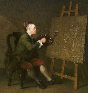 Self Portrait at the Easel by William Hogarth