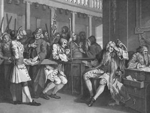 Industrious 'Prentice Alderman of London, the Idle One brought before him, & impeach'd by his Accomplice by William Hogarth