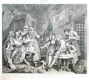The Rake in Prison plate VII from A Rakes Progress by William Hogarth