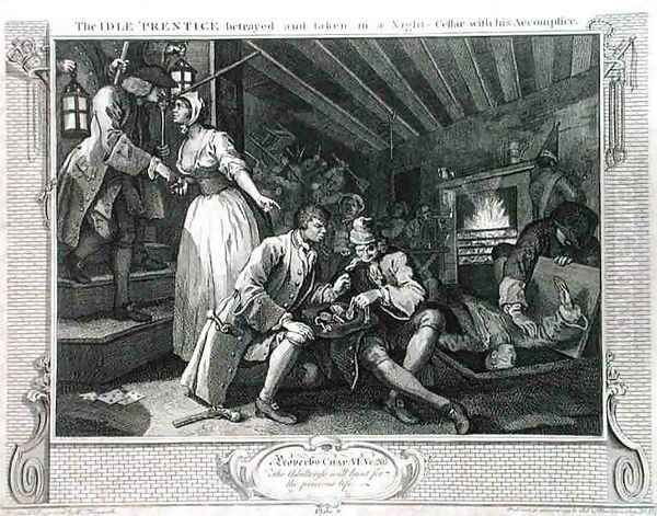 The Idle Prentice Betrayed by a Prostitute plate IX of Industry and Idleness by William Hogarth