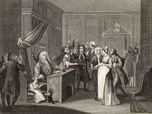 Woman Swearing a Child to a Grave Citizen from The Works of Hogarth by William Hogarth