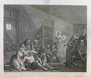 The Rake in Bedlam plate VIII from A Rakes Progress by William Hogarth