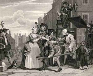 Arrested for Debt plate V from A Rakes Progress by William Hogarth