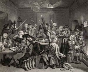 Scene in a Gaming House plate VI from A Rakes Progress by William Hogarth