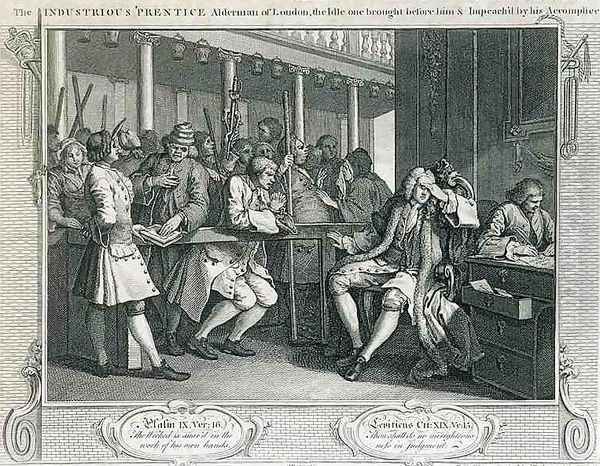 The Industrious Prentice Alderman of London the Idle one Impeachd Before Him by his Accomplice plate X of Industry and Idleness - view 1