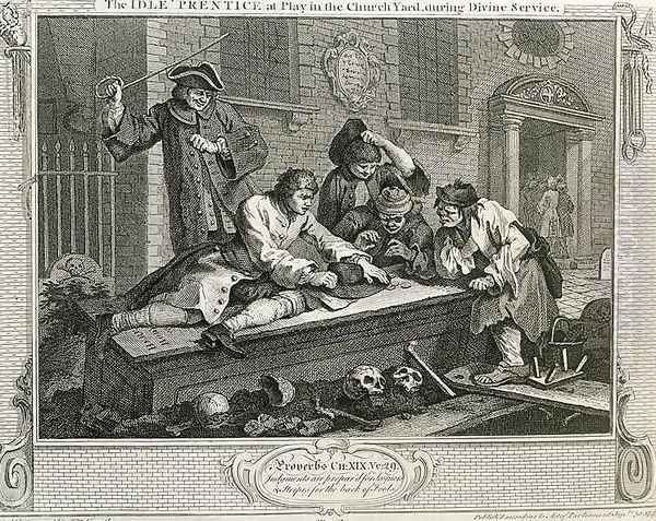 The Idle Prentice at Play in the Church Yard During Divine Service plate III of Industry and Idleness - view 1