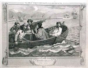 The Idle Prentice Turned Away and Sent to Sea plate V of Industry and Idleness by William Hogarth