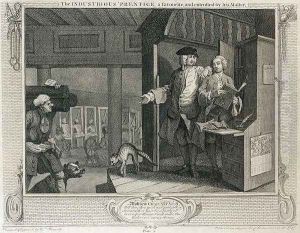 The Industrious Prentice a Favourite and Entrusted by his Master plate IV of Industry and Idleness by William Hogarth