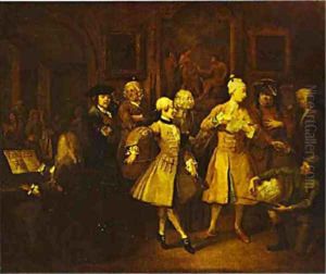 Surrounded By Artists And Professors (A Rakes Progress) 1732 by William Hogarth