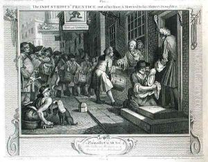 The Industrious Prentice out of his Time and Married to his Masters Daughter plate VI of Industry and Idleness by William Hogarth
