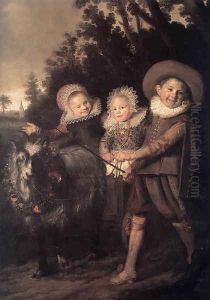 Three Children with a Goat Cart 1620