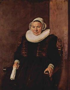 Portrait of a seated woman with white gloves in her right hand