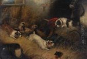 Terriers Ratting In A Barn by George Armfield