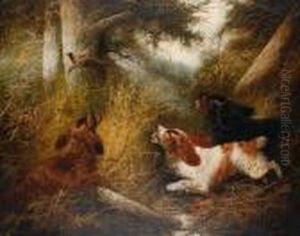Spaniels Putting A Pheasant Up by George Armfield