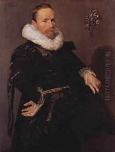 Portrait of a man with pleated collar, with a hat in the left hand by Frans Hals
