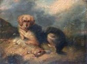 A Terrier Seated With Rabbit by George Armfield