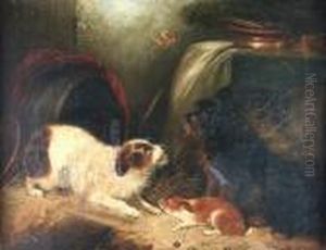 Terriers In A Barn by George Armfield