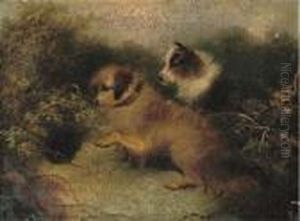 Eager Terriers Outside A Rabbit Hole by George Armfield