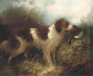 A Spaniel With A Pheasant by George Armfield