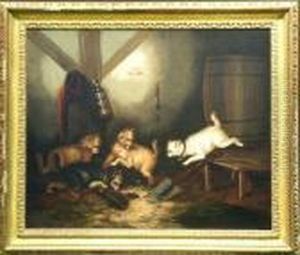 Terriers Ratting In A Barn by George Armfield