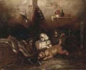 Terriers Ratting In A Barn by George Armfield