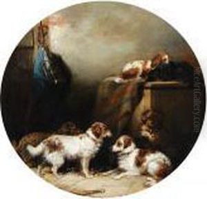 Dogs In A Stable Interior by George Armfield