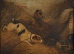 Two Dogs Straining At Their Leashes by George Armfield