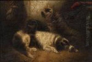 Three Terriersresting by George Armfield