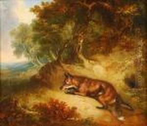 Fox In A Woodedlandscape by George Armfield
