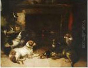 Spaniels Y Otros Perros Junto A Una Chimenea Spaniels Y Otros Perros Junto A Una Chimenea