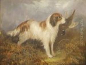 Gundog With Pheasant In Landscape by George Armfield