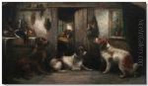 Dogs In A Cottage Interior by George Armfield