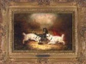 Drei Terrier Bei Einer Mausefalle In Der Scheune by George Armfield