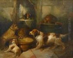 Dogs Gathered Around A Bowl