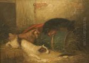 Terriers Ratting In A Barn A Pair by George Armfield