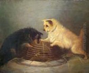 Two Terriers Ratting In A Barn by George Armfield
